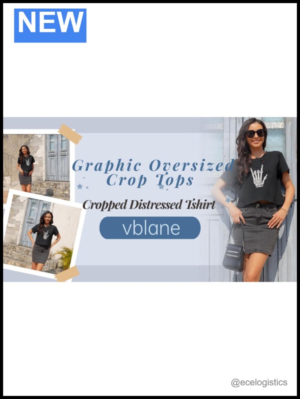 Graphic Oversized Crop Top Loose Distressed Vintage Boxy Tee Short Sleeve - Picture 6 of 6